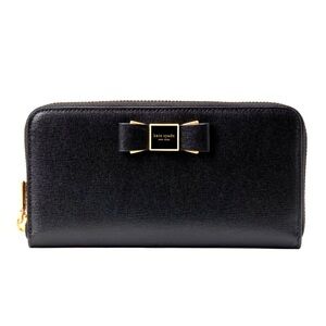 New Kate Spade Morgan Bow Embellished Zip Around Continental Wallet Black